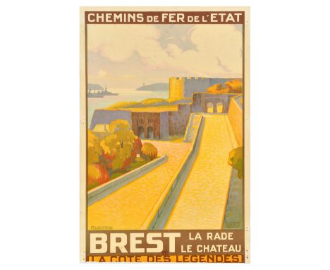 Original vintage travel advertising poster by SNCF National French Railways Chemins de Fer de l'Etat for Brest, featuring a g