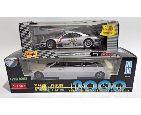 A boxed pair of 1:18 scale diecast models comprising Sun Star Lincoln Limousine 2000 (The New Millennium Edition) &amp; Maist