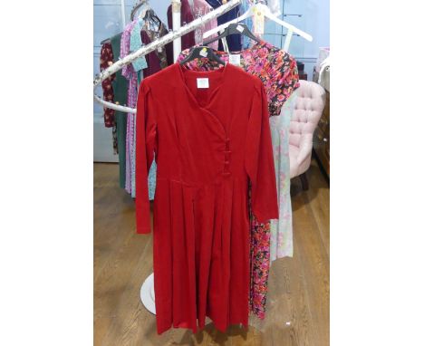 Vintage Fashion, Laura Ashley circa late 1970s/early 1980s: A salmon pink ground rose print cotton summer dress, with square 
