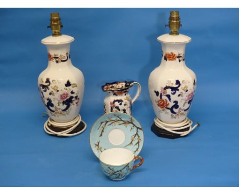 A pair of Masons 'Mandalay' pattern Lamp Bases, of octagonal form, printed and painted with floral decoration, mounted on woo