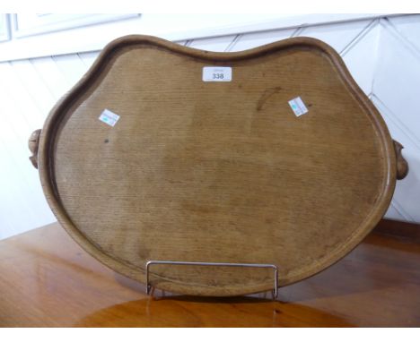 Workshop of Robert Thompson of Kilburn, a 'Mouseman' oak kidney-shaped Tray, the rim carved with two trademark mice handles, 