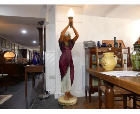 A pair of vintage Egyptian-style figural floor-standing Lamps, of standard lamp form, each modelled as the Egyptian Goddess o
