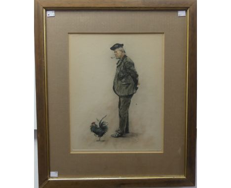 •Archibald Standish Hartrick, R.W.S., O.B.E., (1864-1950), 'Cock o' the North' man with pipe and cockerell, print, signed low