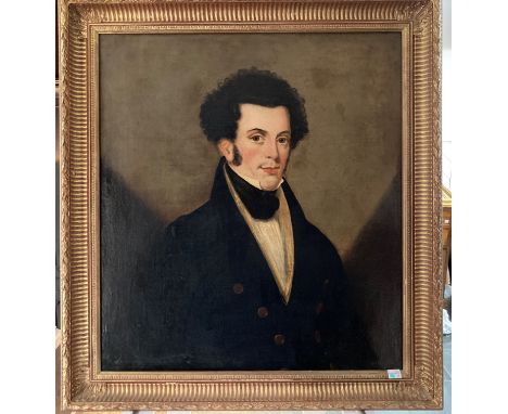 19th century School, Portrait of a Gentleman in black jacket and necktie, oil on canvas, 26in x 23in (66cm x 58.5cm), framed.