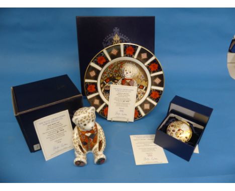 A Royal Crown Derby Limited Edition 'Teddy's Picnic' Set, comprising a 'Teddy's Picnic' 1998 Paperweight Plate, commissioned 