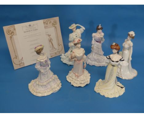 Six Coalport Ladies, Golden Age Collection: Alexandra at the Ball, Georgina, Charlotte a Royal Debut, and Beatrice at the Gar