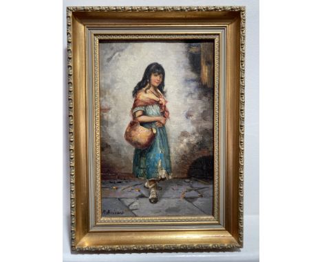 Francois Xavier Bricard (French, 1881-1935), Portrait of a young 'street urchin' girl with a shawl around her shoulders and h