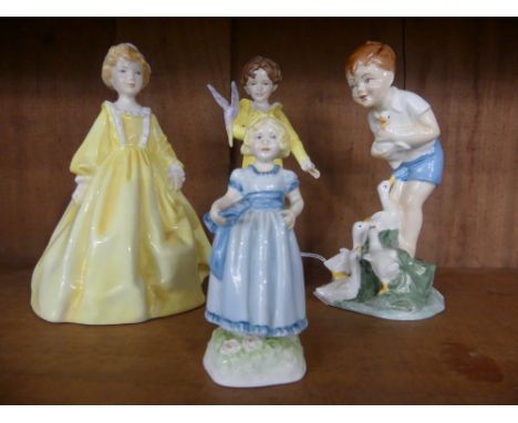Four Royal Worcester Figures modelled by F.G.Doughty, including 3081 'Grandmother's Dress', 3433 'Young Farmer', 3087 'The Pa