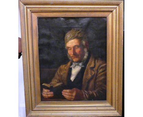 F. M. Wisebridge (?) (19th century School), Portrait of a gentleman reading a book, oil on canvas, indistinctly signed lower 