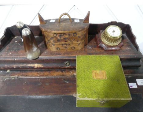 An early 20thC gilt metal and marble Desk Alarm Clock,  of classical form, in fitted box with label for 'A Caron, Joaillier, 