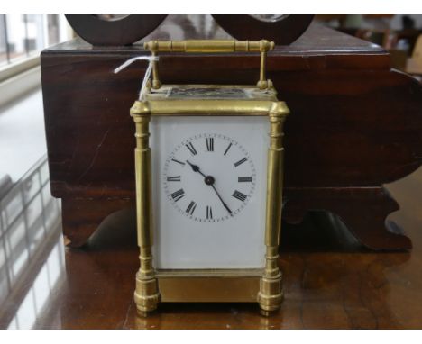 A French gilt brass Carriage Clock, of traditional five-glass form, clock not working, 6½in (16.5cm) high.