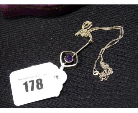     A Finland Silver Amethyst Set Pendant On Chain, Kupittaan Kulta                  