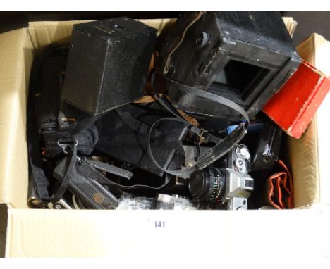     A Box Of Vintage Cameras &amp; Photographic Equipment To Include Canon              