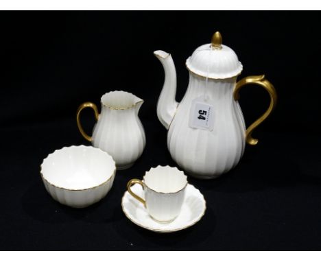     A Fifteen Piece Royal Worcester White &amp; Gilt Decorated Coffee Set               