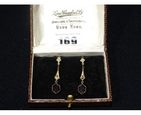     A Pair Of Edwardian Amethyst Set Earrings                                       