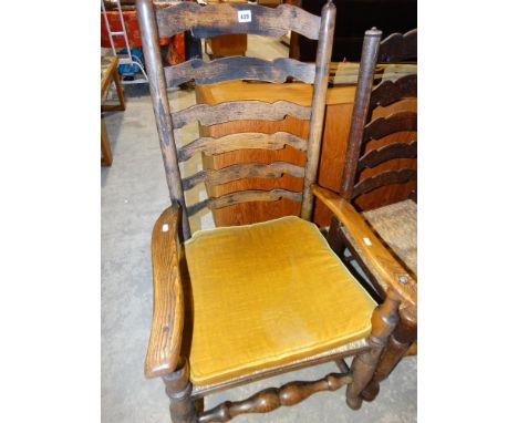     An Antique Rush Seated &amp; Ladder Backed Country Elbow Chair                      