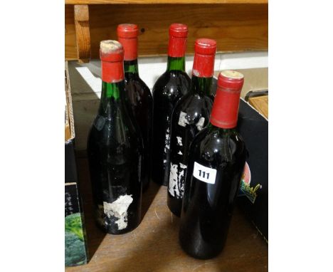     Five Bottles Of Vintage Red Wine (No Labels)                                    