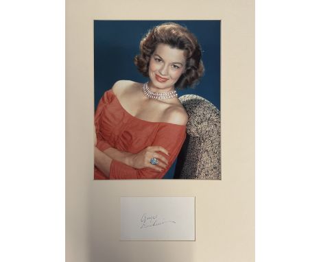Actor, Angie Dickinson mounted signature piece, overall size 16x12. This beautiful item features a colour photo and a signed 