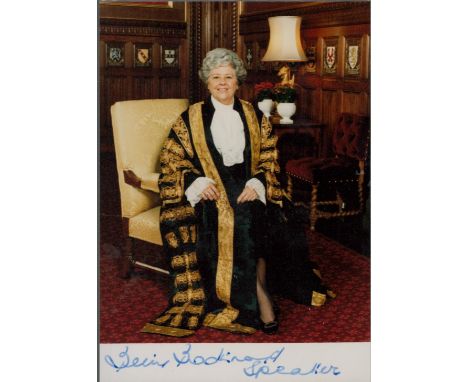 Baroness Betty Boothroyd signed 5x3 colour photo. Speaker of House of Commons. Good Condition. All autographs come with a Cer