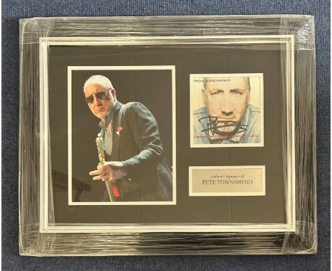 Pete Townshend signed CD insert. Framed with name plaque and colour photo. Approx overall size 16x12. Good Condition. All aut