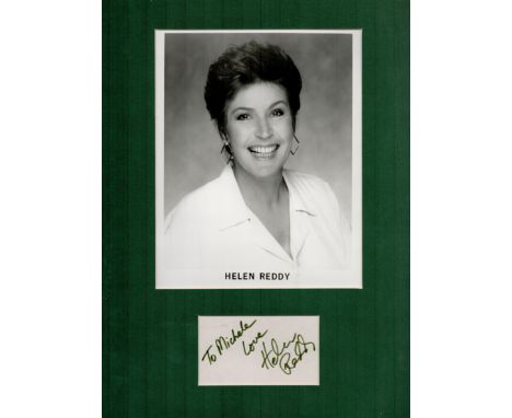 Singer and Actor, Helen Reddy mounted signature piece, overall size 16x12. This beautiful item features a black and white pro