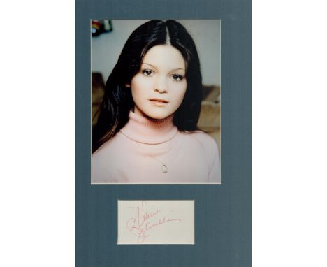 Actor, Valerie Bertinelli signed signature piece. This beautiful item features a black and white photo and a signed white car