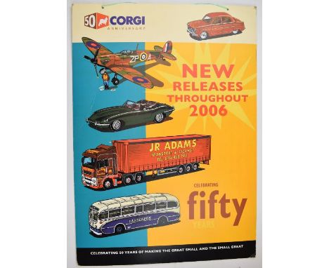 Corgi Toys 50 year anniversary advertising sign, 84 x 59cm