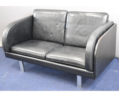 Jorgen Gammelgaard for Erik Jorgensen mid century Scandinavian retro two seater black leather and chrome sofa, Model EJ 20/2 