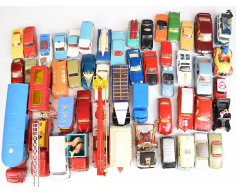 Forty eight vintage Corgi diecast model cars to include Chipperfield's Circus vehicles, Sunbeam Imp, Bedford C.A Van, Riley P