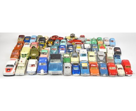 Fifty four vintage Dinky Toys diecast model cars to include Austin A105 176, Ford Capri 143, AC Aceca 167, Hillman Minx 175, 