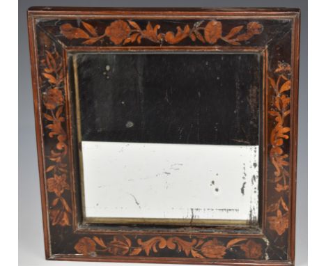 18th/19thC Dutch or similar marquetry framed mirror, 37 x 36cm