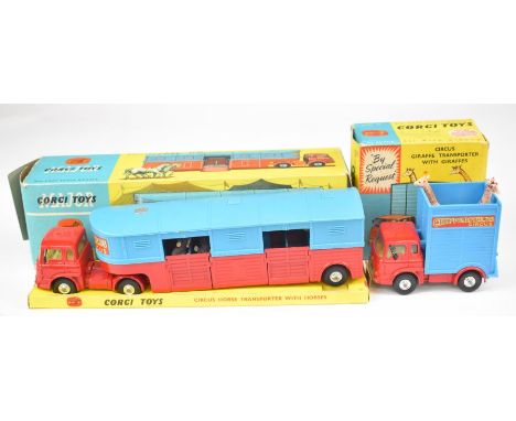 Corgi Toys diecast model Chipperfields Circus Horse Transporter 1130 together with Circus Giraffe Transporter 503, both inclu