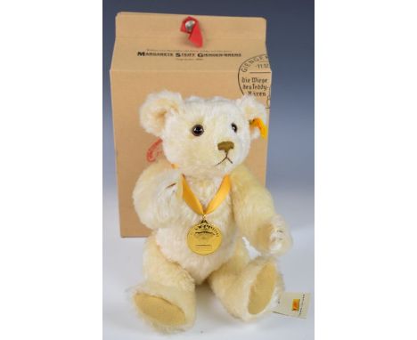 Steiff Millenium Teddy bear designed exclusively for Danbury Mint with cream coloured mohair, disc jointed limbs and gold med