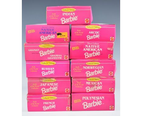 Eleven Mattel Barbie 'Dolls of the World Collection' to include Japanese Barbie 14163, Indian Barbie 14451, Russian Barbie 16