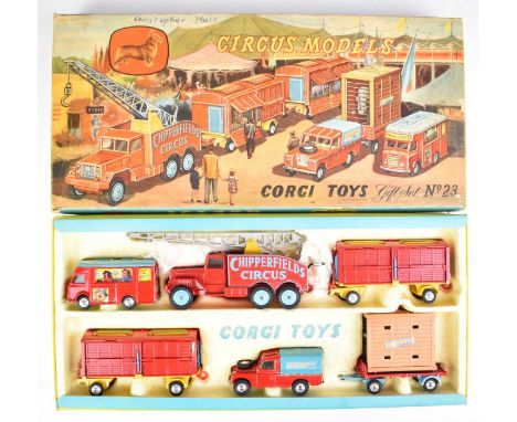 Corgi Toys diecast model Chipperfield's Circus Gift Set No.23, 1st issue example with Smith's Karrier Van Booking Office to i