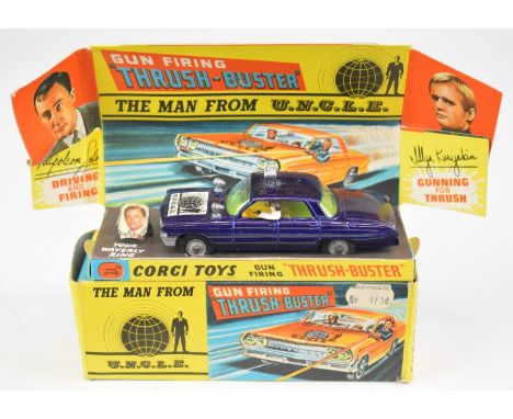 Corgi Toys diecast model The Man From UNCLE Gun Firing 'Thrush Buster' with purple body, lemon interior, bonnet decals and ri