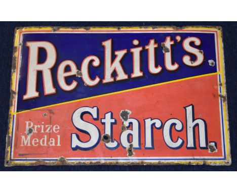 Reckitt's Prize Medal Starch vintage enamel advertising sign, 50 x 76cm&nbsp;