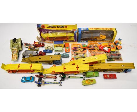 A collection of Matchbox and Corgi diecast model cars and lorries to include King Size and Superfast vehicles.