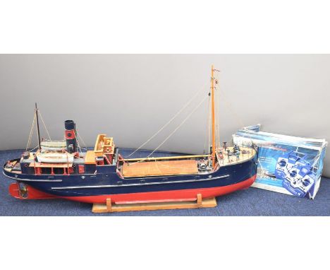 Kit built radio controlled model steam coaster ship fitted with electric motor and Hitec radio control equipment, overall len