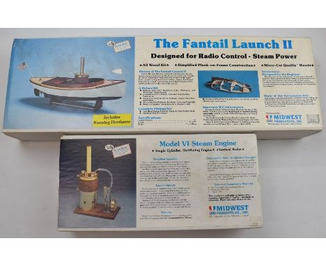 The Fantail Launch II steam powered radio controlled wooden boat kit and Model VI Steam Engine, both by Midwest Products, in 