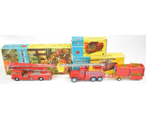 Three Corgi Major Toys diecast model trucks comprising Simon Snorkel Fire Engine 1127, Chipperfield's Circus Crane Truck 1121