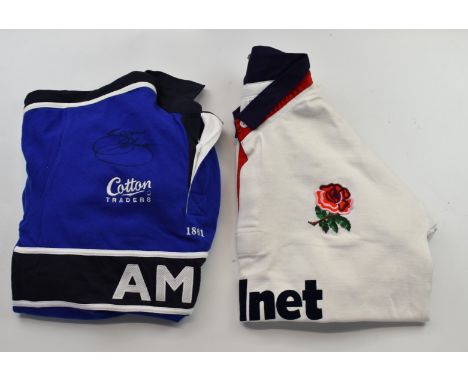 Sale Sharks ruby shirt signed by Jason Robinson and an unsigned no 13 England Rugby shirt, size 44 and L