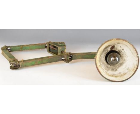 Vintage green enamel and painted machinist's or similar industrial anglepoise type work light