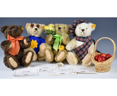 Four Steiff 'Four Seasons' Teddy bears comprising Scrumpy with basket serial no.4796, Hamish 8810, Sunny 4034 and Dylan 6554,