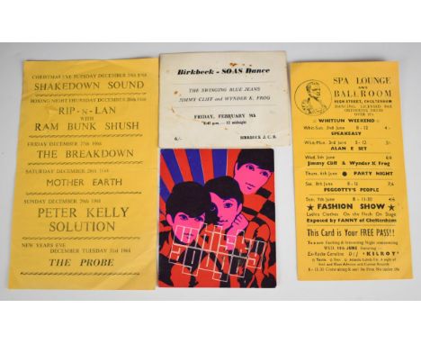 Spa Lounge Cheltenham flyer including Jimmy Cliff and Wynder K Frog, 19 x 10cm, Wharf Hotel 1968 flyer including Shakedown So
