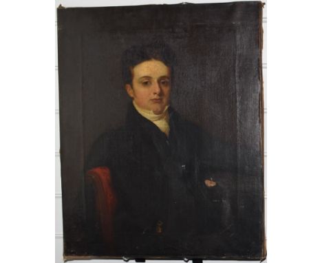 19th century oil on canvas portrait of a gentleman, 55 x 45cm
