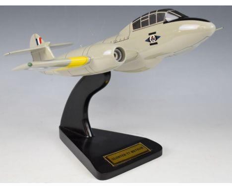 Large scale Gloster T7 Meteor aeroplane by Bravo Delta Models, in original box with display stand.