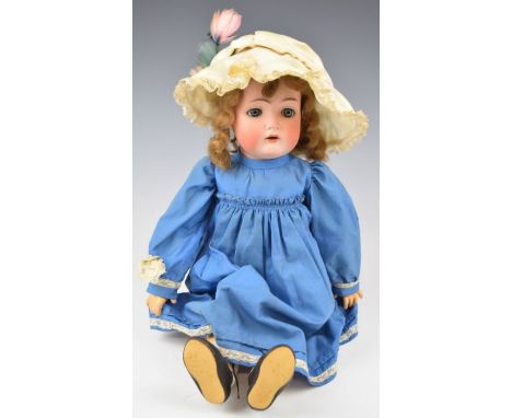 Simon &amp; Halbig bisque headed doll marked K*R 403 Germany to neck, with open mouth, blue weighted eyes, light brown hair, 