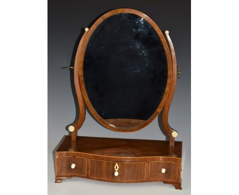 19thC mahogany serpentine fronted dressing table mirror with bone escutcheon, W43 x H60cm