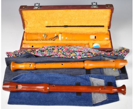 Zen-On tenor recorder in original hard carry case, Adler recorder, length 48cm and a Schott's Concert recorder